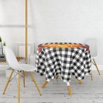 Siyah Beyaz Ekose Tasarımlı Kabak Motifli Yuvarlak Masa Örtüsü - Çap 140cm Realhomes