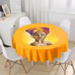 - MasaYuv-afrika-kadin-Gorsel1 - Realhomes Afrika Kadın Temalı Özel Tasarım Yuvarlak Masa Örtüsü - Çap 140cm Realhomes
