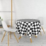 - MasaYuv-dama-Gorsel2 - Realhomes  Siyah Beyaz Dama Desenli Özel Tasarım Yuvarlak Masa Örtüsü - Çap 140cm Realhomes