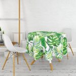 Özel Tasarım Yaprak Motifli Yuvarlak Masa Örtüsü - Çap 140cm Realhomes