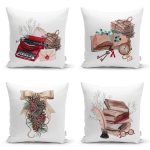 - Rh-K4luset733-Gorsel1 - Realhomes 4'lü Beyaz Zemin Özel Tasarımlı Dijital Baskılı Modern Kırlent Kılıfı Seti Realhomes