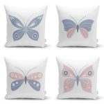 - Rh-K4luset734-Gorsel1 - Realhomes 4'lü Beyaz Zemin Pembe & Mavi Kelebek Tasarımlı Dijital Baskılı Modern Kırlent Kılıfı Seti Realhomes