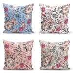 - Rh-K4luset736-Gorsel1 - Realhomes 4'lü Pastel Zemin Kurumuş Çiçek Çizimli Dijital Baskılı Modern Kırlent Kılıfı Seti Realhomes