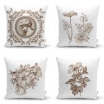 - Rh-K4luset737-Gorsel1 - Realhomes 4'lü Beyaz Zemin Kara Kalem Çizimli Dijital Baskılı Modern Kırlent Kılıfı Seti Realhomes