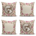 - Rh-K4luset740-Gorsel1 - Realhomes 4'lü Krem Zemin Etnik Çizimli Dijital Baskılı Modern Kırlent Kılıfı Seti Realhomes