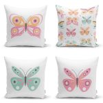 - Rh-K4luset742-Gorsel1 - Realhomes 4'lü Renkli Kelebekler Özel Tasarım Dijital Baskılı Modern Kırlent Kılıfı Seti Realhomes