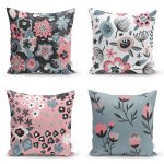 4'lü Rengarenk Zemin Çiçek Temalı Dijital Baskılı Modern Kırlent Kılıfı Seti Realhomes