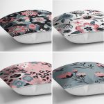 4'lü Rengarenk Zemin Çiçek Temalı Dijital Baskılı Modern Kırlent Kılıfı Seti Realhomes