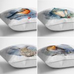 4'lü Beyaz Zemin Suluboya Üzerinde Hayvan Tasarımlı Dijital Baskılı Modern Kırlent Kılıfı Seti Realhomes