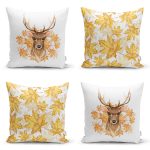 - Rh-K4luset747-Gorsel1 - Realhomes 4'lü Kurumuş Sonbahar Yaprakları & Geyik Tasarımlı Dijital Baskılı Modern Kırlent Kılıfı Seti Realhomes