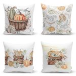 4'lü Kabak Çizimli Özel Tasarım Dijital Baskılı Modern Kırlent Kılıfı Seti Realhomes