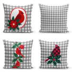 - Rh-K4luset751-Gorsel1 - Realhomes 4'lü Gri Ekose Zeminli Kuş Tasarımlı Dijital Baskılı Modern Kırlent Kılıfı Seti Realhomes