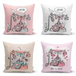 - Rh-K4luset752-Gorsel1 - Realhomes 4'lü Renkli Zemin Retro Çevirmeli Telefon Tasarımlı Dijital Baskılı Modern Kırlent Kılıfı Seti Realhomes