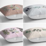 4'lü Renkli Zemin Yaprak Dalları Özel Tasarım Dijital Baskılı Modern Kırlent Kılıfı Seti Realhomes