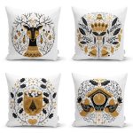 4'lü Kahve & Siyah Renkli Özel Tasarım Dijital Baskılı Modern Kırlent Kılıfı Seti Realhomes