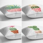 4'lü Sevimli Saksılı Kaktüs Tasarımlı Dijital Baskılı Modern Kırlent Kılıfı Seti Realhomes