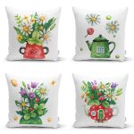 - Rh-K4luset763-Gorsel1 - Realhomes 4'lü Rengarenk Sevimli Saksılar İçinde Çiçek Tasarımlı Dijital Baskılı Modern Kırlent Kılıfı Seti Realhomes