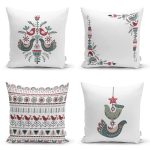 - Rh-K4luset764-Gorsel1 - Realhomes  4'lü Etnik Kuş Tasarımlı Dijital Baskılı Modern Kırlent Kılıfı Seti Realhomes