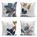 - Rh-K4luset769-Gorsel1 - Realhomes 4'lü Pastel Renkli Yaprak Tasarımlı Dijital Baskılı Modern Kırlent Kılıfı Seti Realhomes