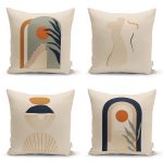 - Rh-K4luset771-Gorsel1 - Realhomes  4'lü Vizon Zeminli Etnik Çizimli Dijital Baskılı Modern Kırlent Kılıfı Seti Realhomes