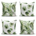 - Rh-K4luset775-Gorsel1 - Realhomes 4'lü Yeşil Egzotik Yaprak Tasarımlı Dijital Baskılı Modern Kırlent Kılıfı Seti Realhomes