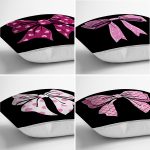 - Rh-K4luset776-Gorsel2 - Realhomes  4'lü Siyah Zemin Pembe Kurdele Tasarımlı Dijital Baskılı Modern Kırlent Kılıfı Seti Realhomes