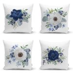 - Rh-K4luset779-Gorsel1 - Realhomes 4'lü Mavi Beyaz Gül Tasarımlı Dijital Baskılı Modern Kırlent Kılıfı Seti Realhomes