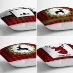 4'lü Kırmızı Ekose Mery Christmas Özel Tasarımlı Dijital Baskılı Modern Kırlent Kılıfı Seti Realhomes