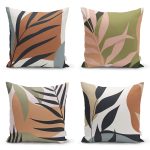 - Rh-K4luset782-Gorsel1 - Realhomes  4'lü Özel Tasarım İnce Dal Yaprakları Dijital Baskılı Modern Kırlent Kılıfı Seti Realhomes