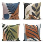 - Rh-K4luset784-Gorsel1 - Realhomes  4'lü Özel Tasarım İnce Dal Yaprakları Dijital Baskılı Modern Kırlent Kılıfı Seti Realhomes