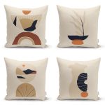 4'lü Krem Zeminli Etnik Tasarımlı Dijital Baskılı Modern Kırlent Kılıfı Seti Realhomes