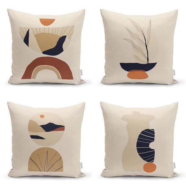 - Rh-K4luset785-Gorsel1 - Realhomes  4'lü Rengarenk Zemin Onedraw Çiçek Çizimli Dijital Baskılı Modern Kırlent Kılıfı Seti Realhomes