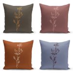 - Rh-K4luset786-Gorsel1 - Realhomes  4'lü Rengarenk Zemin Onedraw Çiçek Çizimli Dijital Baskılı Modern Kırlent Kılıfı Seti Realhomes