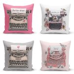 - Rh-K4luset789-Gorsel1 - Realhomes 4'lü Renkli Zemin Antika Daktilo Çizimli Dijital Baskılı Modern Kırlent Kılıfı Seti Realhomes