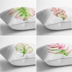 4'lü Egzotik Yaprak Tasarımlı Dijital Baskılı Modern Kırlent Kılıfı Seti Realhomes