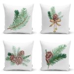 - Rh-K4luset793-Gorsel1 - Realhomes  4'lü Kozalaklı Yaprak Tasarımlı Dijital Baskılı Modern Kırlent Kılıfı Seti Realhomes