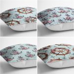 4'lü Mavi Zemin Dümen & Çapa Motifli Dijital Baskılı Modern Kırlent Kılıfı Seti Realhomes