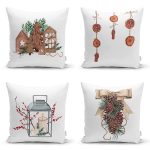 - Rh-K4luset796-Gorsel1 - Realhomes  4'lü Kozalak & Şamdan Tasarımlı Dijital Baskılı Modern Kırlent Kılıfı Seti Realhomes