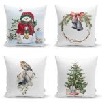 - Rh-K4luset797-Gorsel1 - Realhomes 4'lü Kardan Adam & Çam Ağacı Motifli Dijital Baskılı Modern Kırlent Kılıfı Seti Realhomes