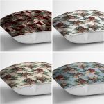 4'lü Pastel Zeminli Kozalak Tasarımlı Dijital Baskılı Modern Kırlent Kılıfı Seti Realhomes