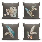 4'lü Koyu Zeminli Tüy Motifli Dijital Baskılı Modern Kırlent Kılıfı Seti Realhomes