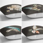 4'lü Koyu Zeminli Tüy Motifli Dijital Baskılı Modern Kırlent Kılıfı Seti Realhomes