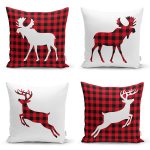 - Rh-K4luset804-Gorsel1 - Realhomes  4'lü Ekose Geyik Desenli Dijital Baskılı Modern Kırlent Kılıfı Seti Realhomes