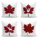 - Rh-K4luset806-Gorsel1 - Realhomes  4'lü Ekose Yaprak Tasarımlı Dijital Baskılı Modern Kırlent Kılıfı Seti Realhomes