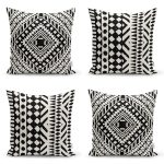- Rh-K4luset807-Gorsel1 - Realhomes 4'lü Siyah Beyaz Etnik Geometrik Çizimli Dijital Baskılı Modern Kırlent Kılıfı Seti Realhomes
