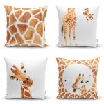 - Rh-K4luset808-Gorsel1 - Realhomes 4'lü Özel Çizim Zürafa Tasarımlı Dijital Baskılı Modern Kırlent Kılıfı Seti Realhomes