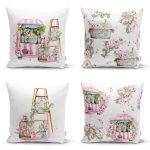 - Rh-K4luset811-Gorsel1 - Realhomes 4'lü Çiçek Arabası Özel Tasarım Dijital Baskılı Modern Kırlent Kılıfı Seti Realhomes