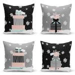 - Rh-K4luset814-Gorsel1 - Realhomes 4'lü Siyah & Gri Hediye Paketleri Yılbaşı Temalı Dijital Baskılı Modern Kırlent Kılıfı Seti Realhomes