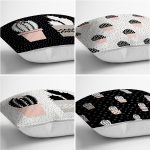 4'lü Siyah Beyaz Zemin Kaktüs Çizimli Dijital Baskılı Modern Kırlent Kılıfı Seti Realhomes