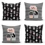 4'lü Saksıdaki Çiçekler Özel Tasarım Dijital Baskılı Modern Kırlent Kılıfı Seti Realhomes